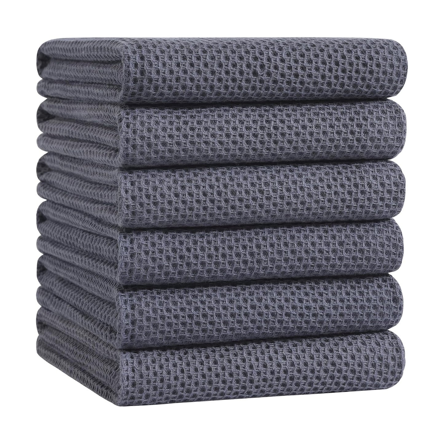 Homaxy 100% Cotton Oversized Waffle Weave Kitchen Towels 6-Pack, Dark Grey | 20 x 28 Inches, Ultra Soft Absorbent Dish