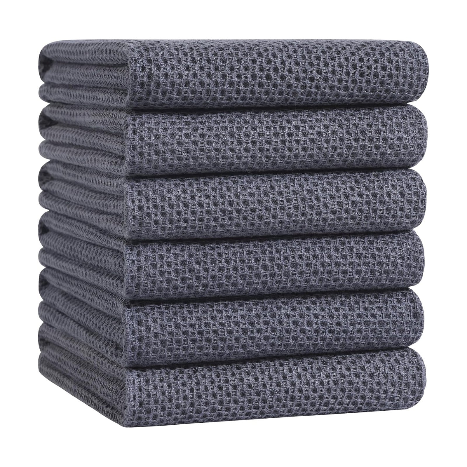 Homaxy 100% Cotton Oversized Waffle Weave Kitchen Towels 6-Pack, Dark Grey | 20 x 28 Inches, Ultra Soft Absorbent Dish