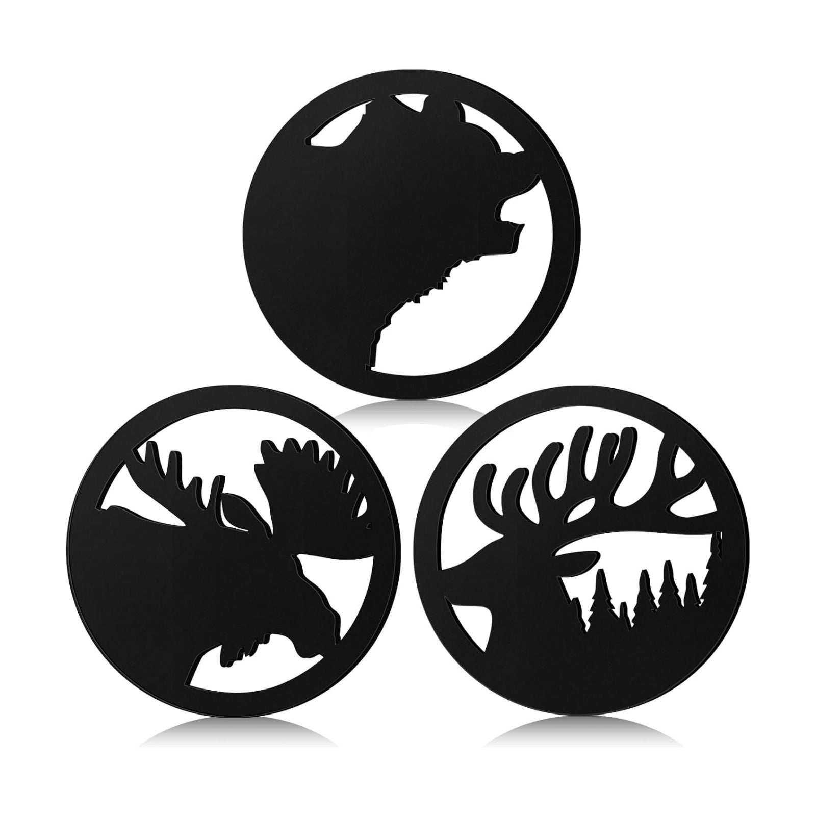 Reallnaive 3 Pcs Cast Iron Trivets Cookware Black Bear Kitchen Accessories 7.87 Inch Metal Trivets for Hot Dishes Dutch