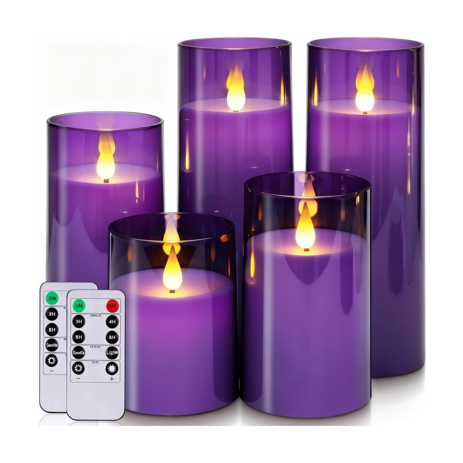 Homemory Purple Flickering Flameless Candles, Battery Operated Acrylic LED Pillar Candles with Remote Control and