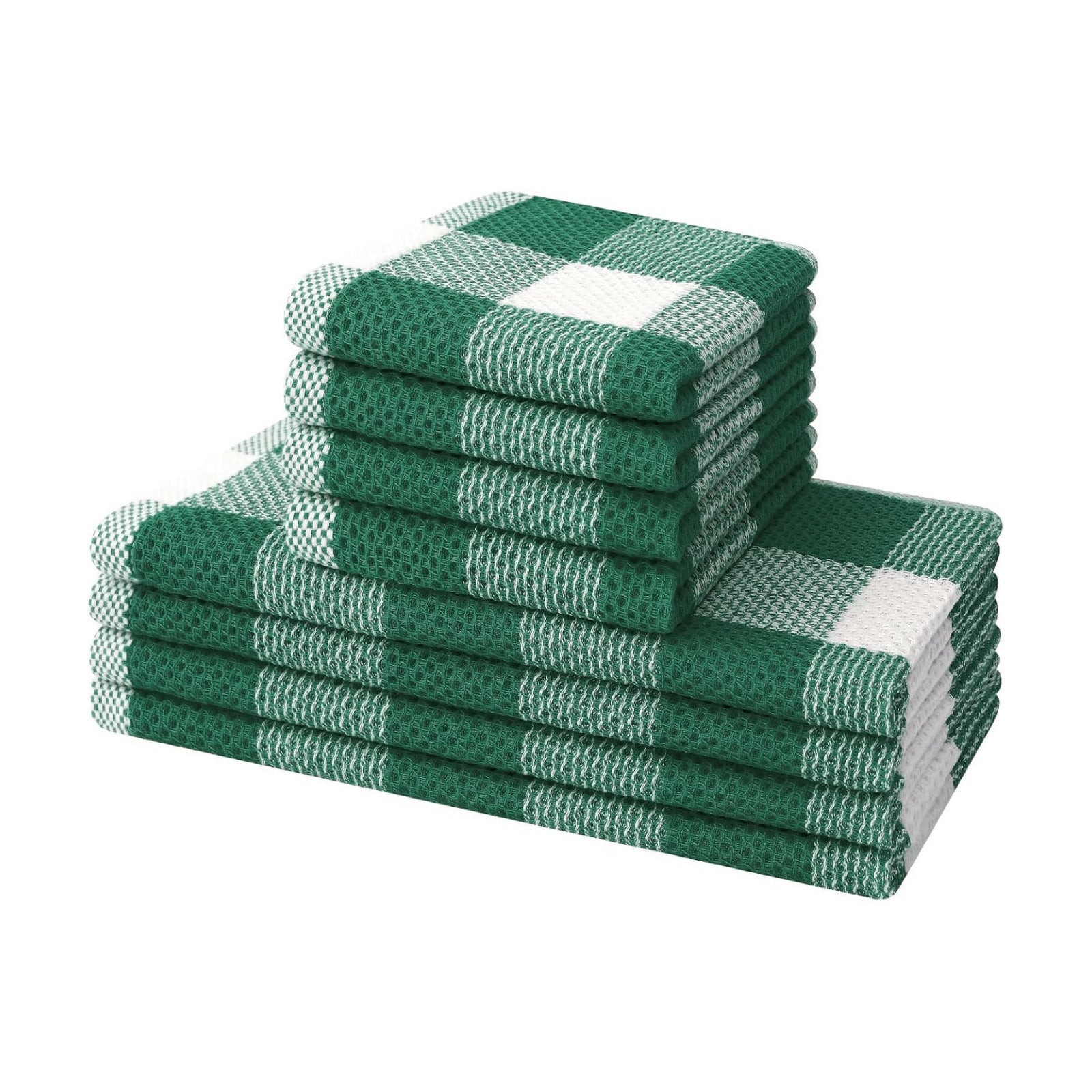 Mordimy 8 Pack Kitchen Towels and Dishcloths Set, Dark Green & White | 28 X 13 Inch and 12 X 12 Inch, Super Soft