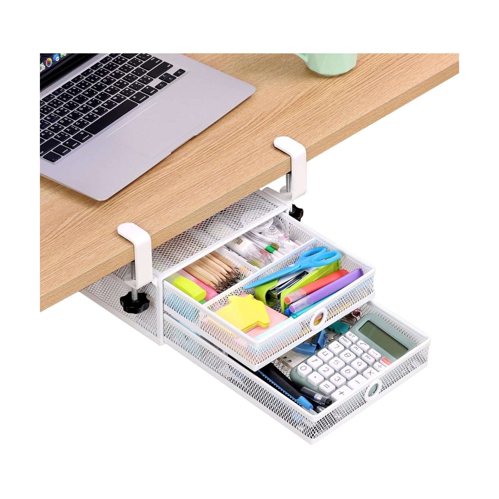 Under Desk Drawer, Clamp on Desk Organizer Slide Out Table Storage No Drill | 2Tier Under desk drawer: clamp on desk