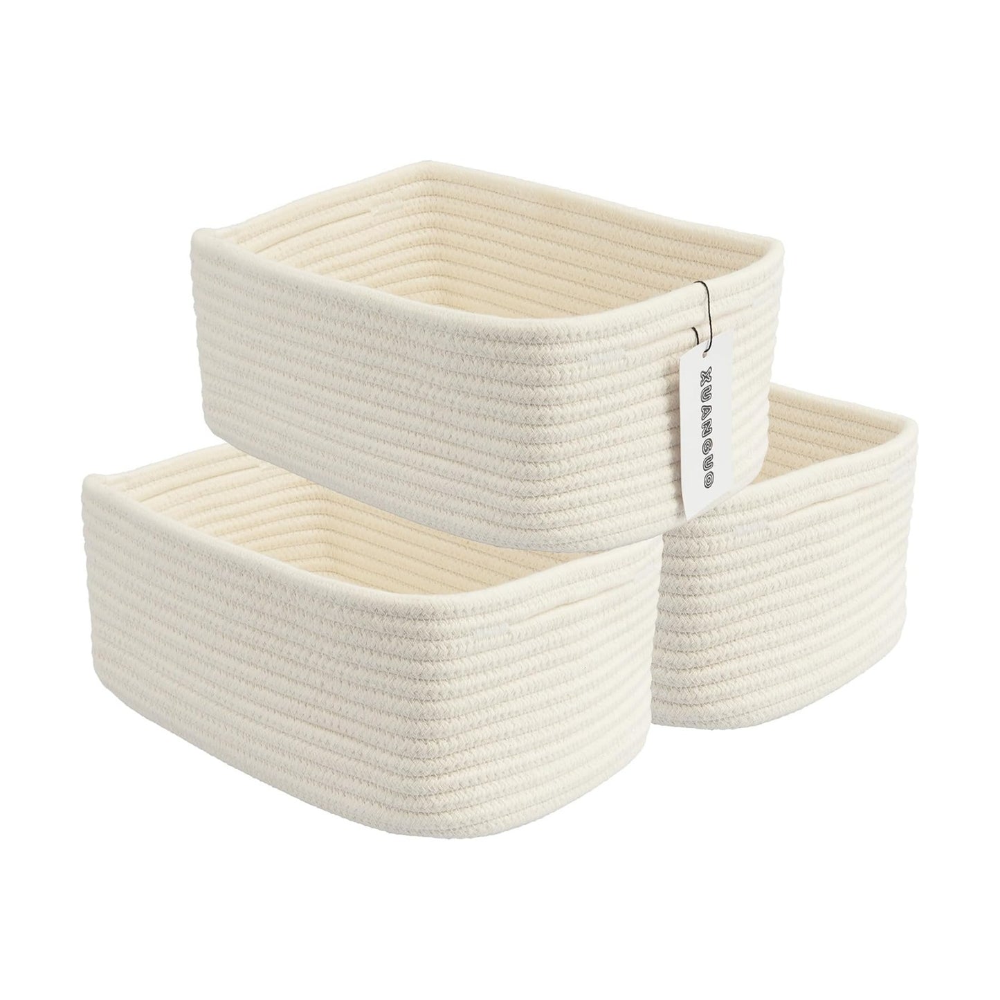 Small Woven Storage Baskets " Decorative Rope Bins for Organizing / White / Regular / 12 x 8 x 5