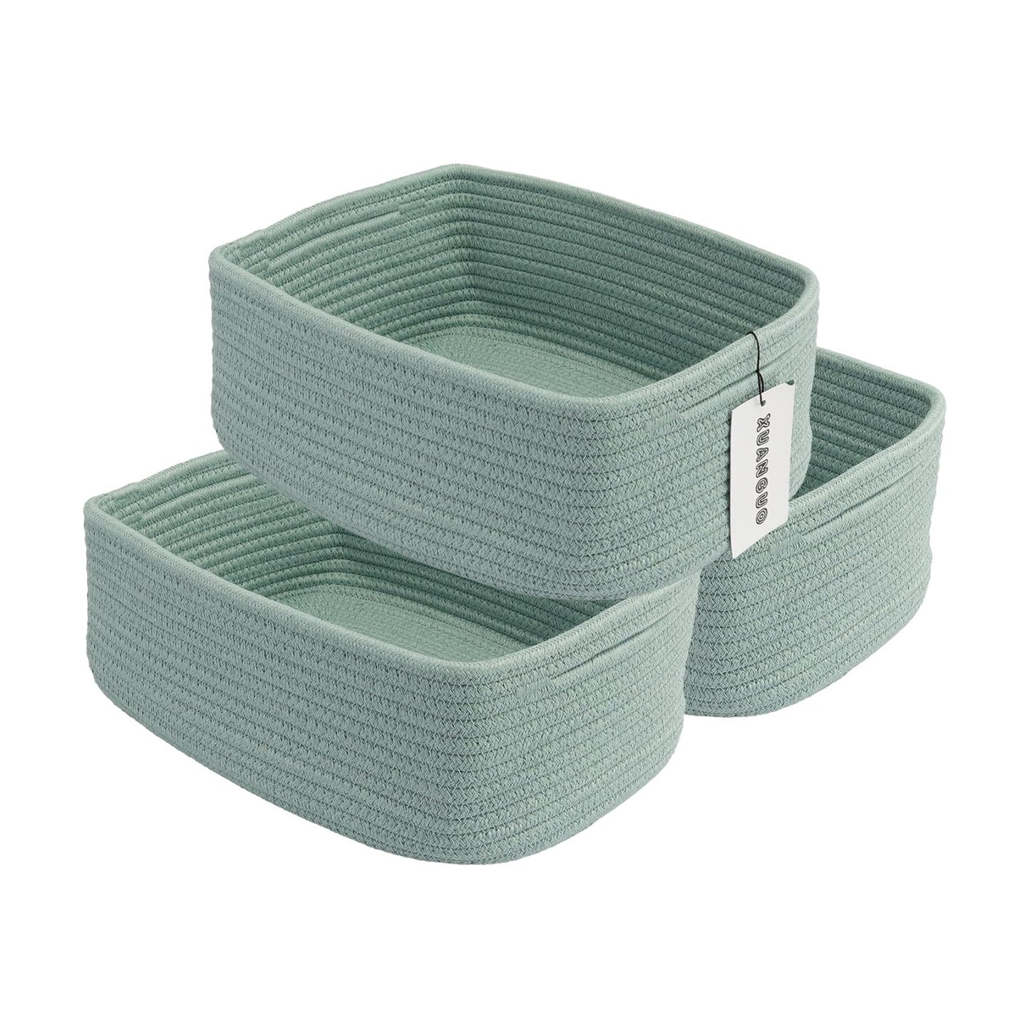 Small Woven Storage Baskets " Decorative Rope Bins for Organizing / Green / Regular / 12 x 8 x 5