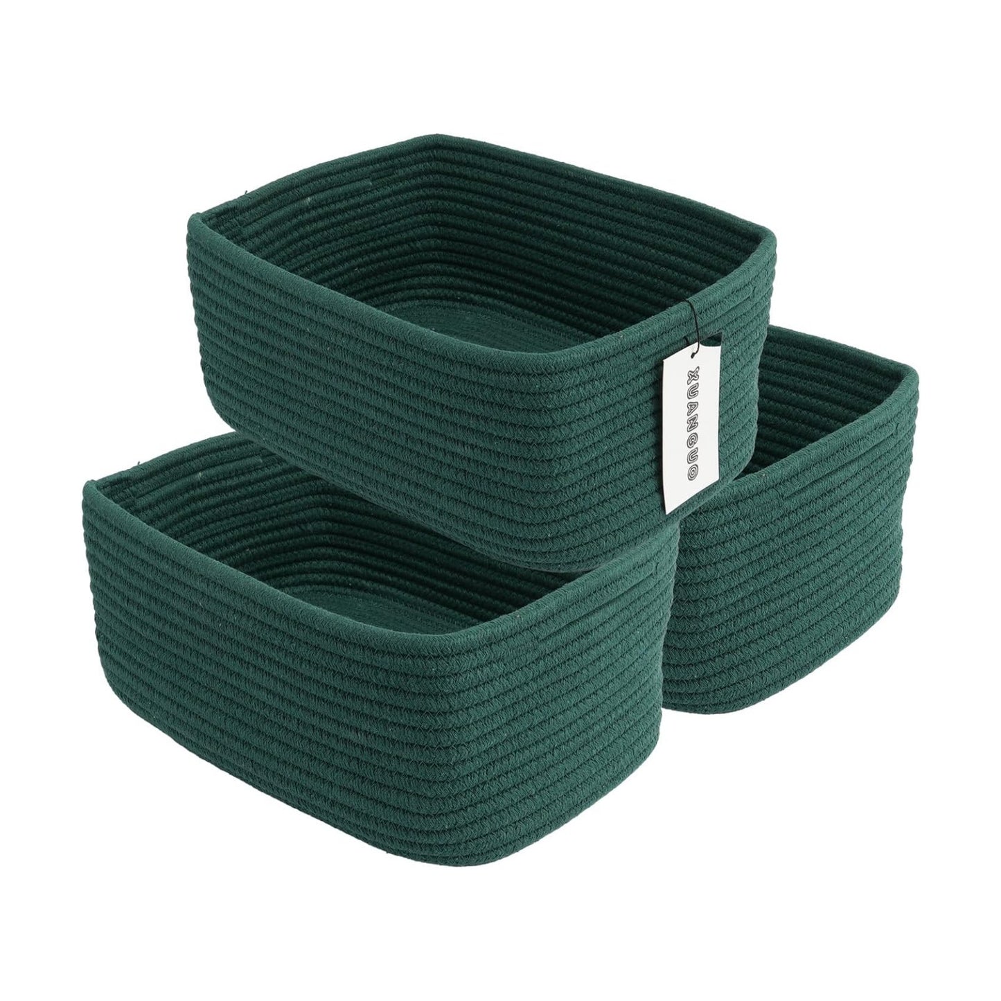 Small Woven Storage Baskets " Decorative Rope Bins / Dark Green / Regular / 12 x 8 x 5