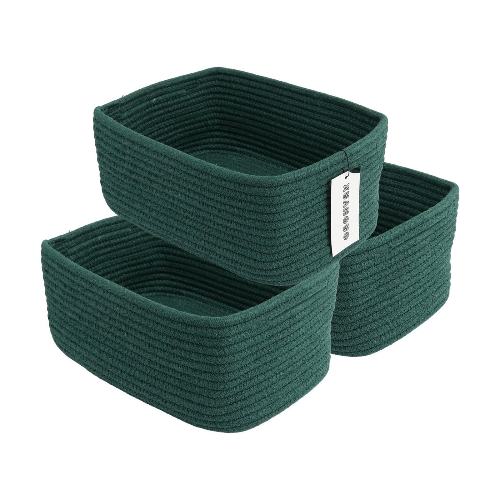 Small Woven Storage Baskets " Decorative Rope Bins / Dark Green / Regular / 12 x 8 x 5