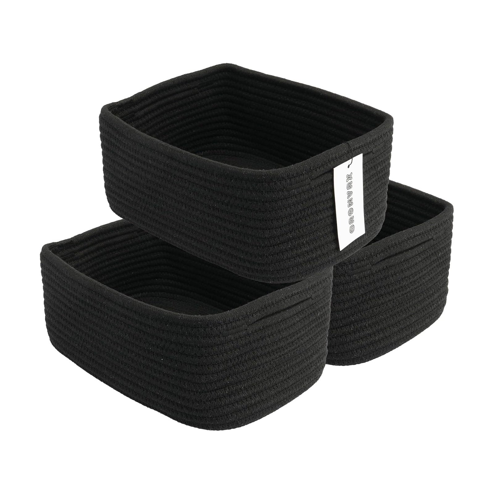 Small Woven Storage Baskets " Decorative Rope Bins for Organizing / Black / Regular / 12 x 8 x 5