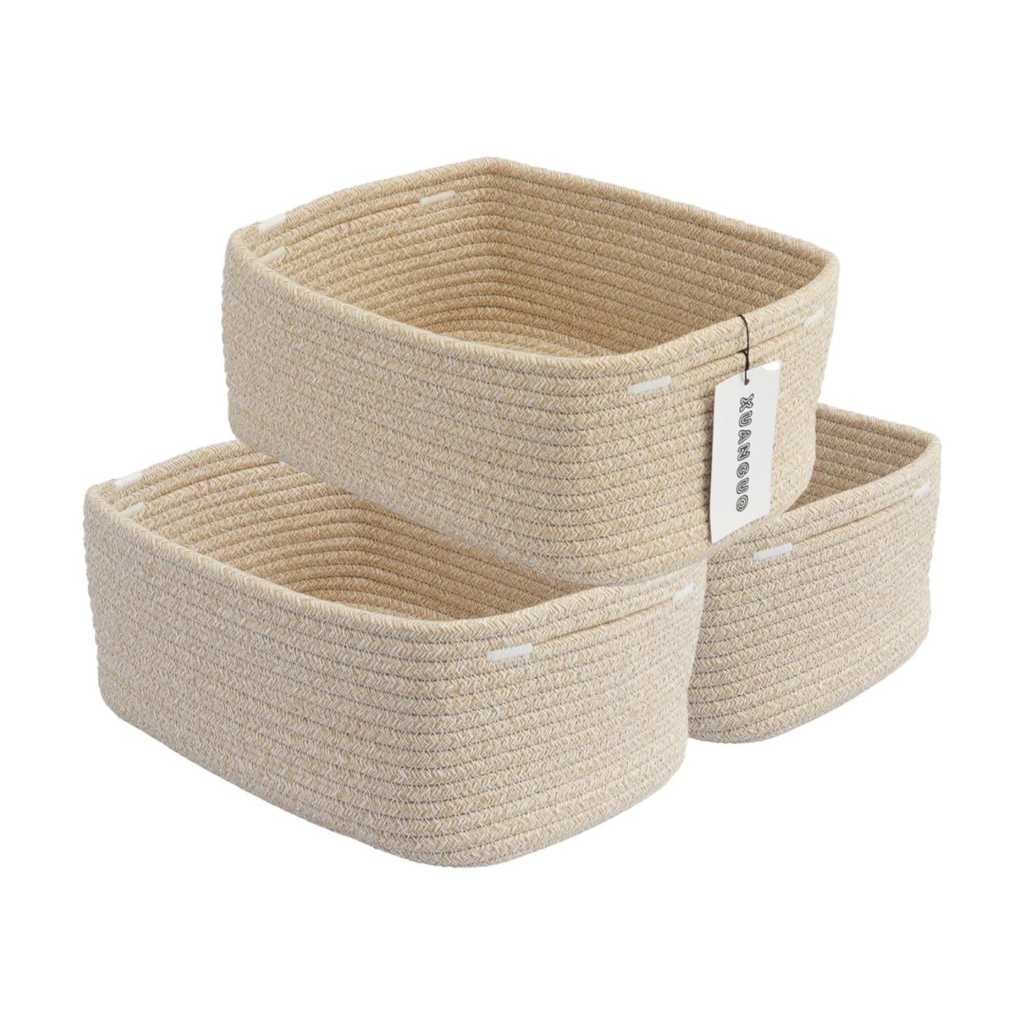 Small Woven Storage Baskets " Decorative Rope Bins for Organizing / Oatmeal / Regular / 12 x 8 x 5