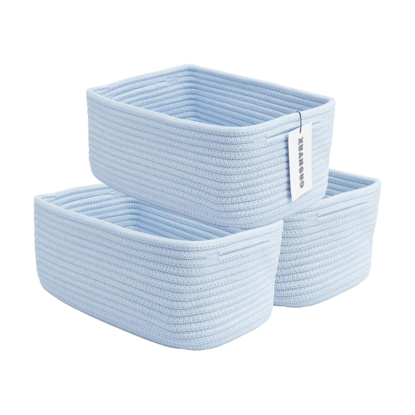 Small Woven Storage Baskets " Decorative Rope Bins for Organizing / Blue / Regular / 12 x 8 x 5