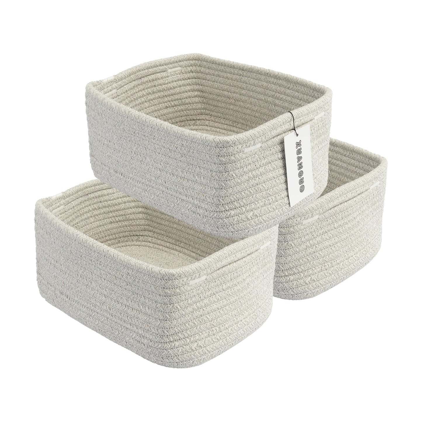 Small Woven Storage Baskets " Decorative Rope Bins for Organizing / Grey / Regular / 12 x 8 x 5