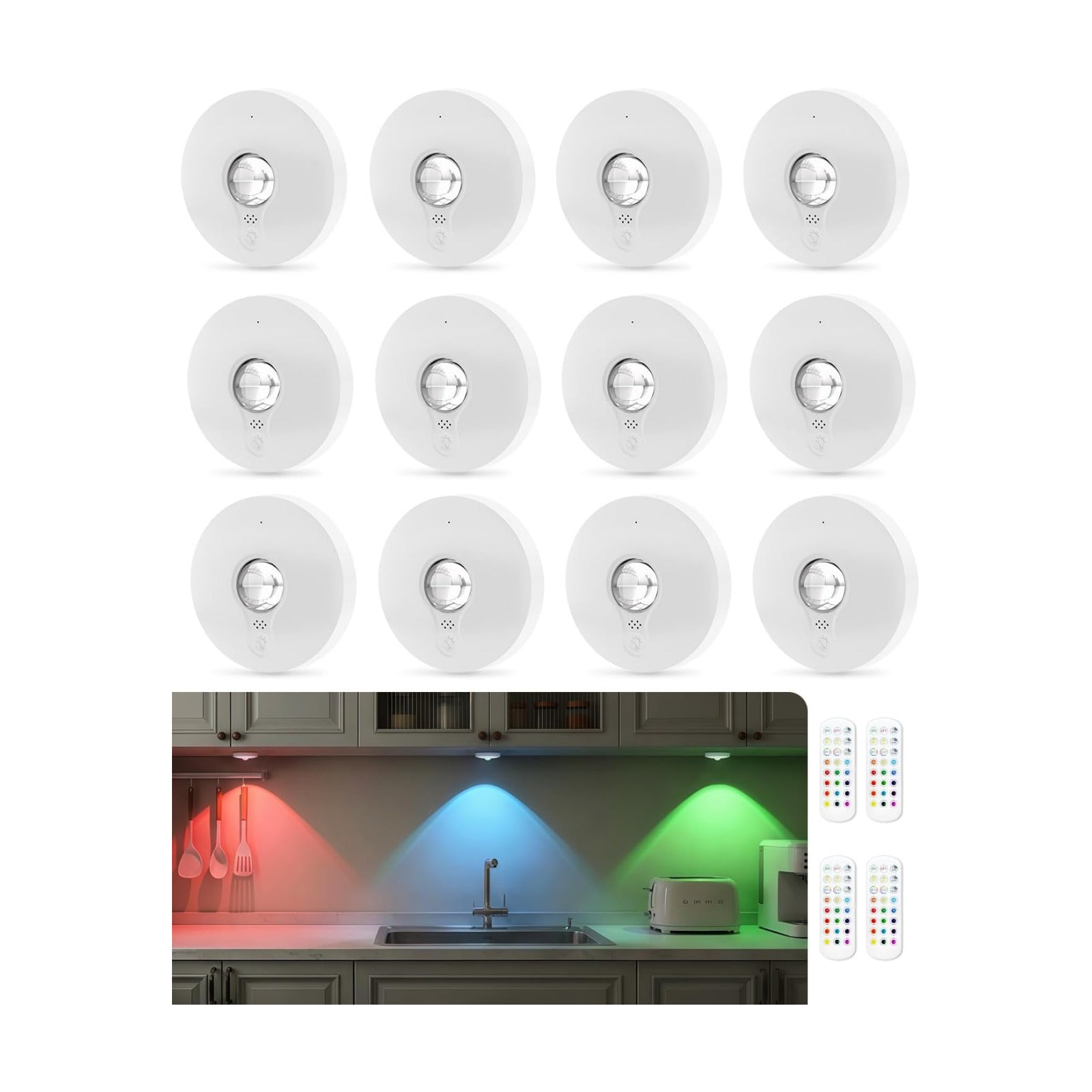 RGB Rechargeable Puck Lights with Remote Control, 1500mAh Battery Operated Tap Lights, Dimmer & Timer Under Cabinet