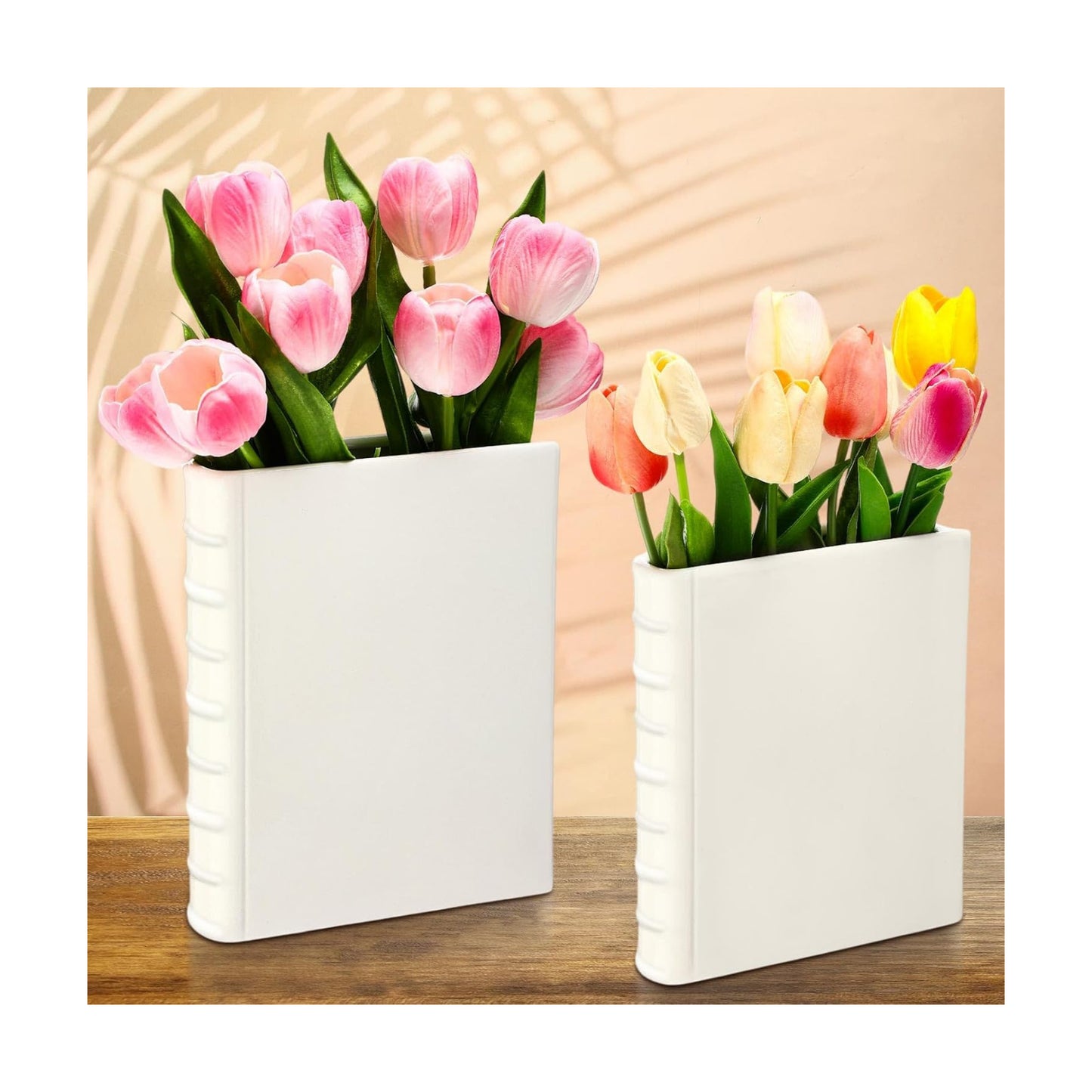 Ceramic Book Shape Vase for Flowers Gifts for Christmas Bookshelf Decor Vase / White / Set of 2