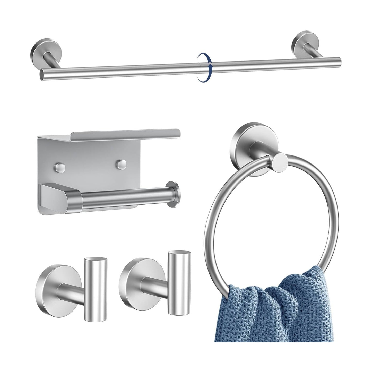 5 Pieces Bathroom Hardware Set Brushed Nickel Towel Bar Set Round Towel Holder Set Upgraded Paper Towel Holder with