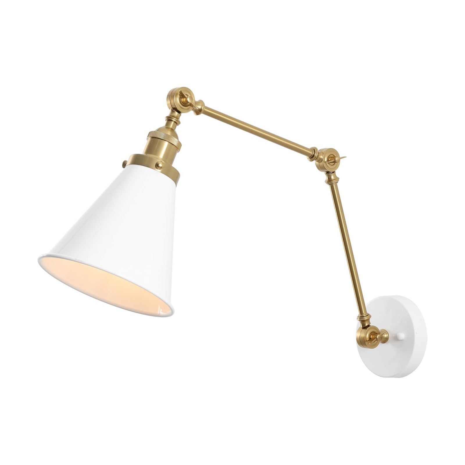 JONATHAN Y Rover 1-Light Wall Sconce 7", White/Brass Gold | Adjustable Arm, Hardwired Bedside Reading Swing Arm