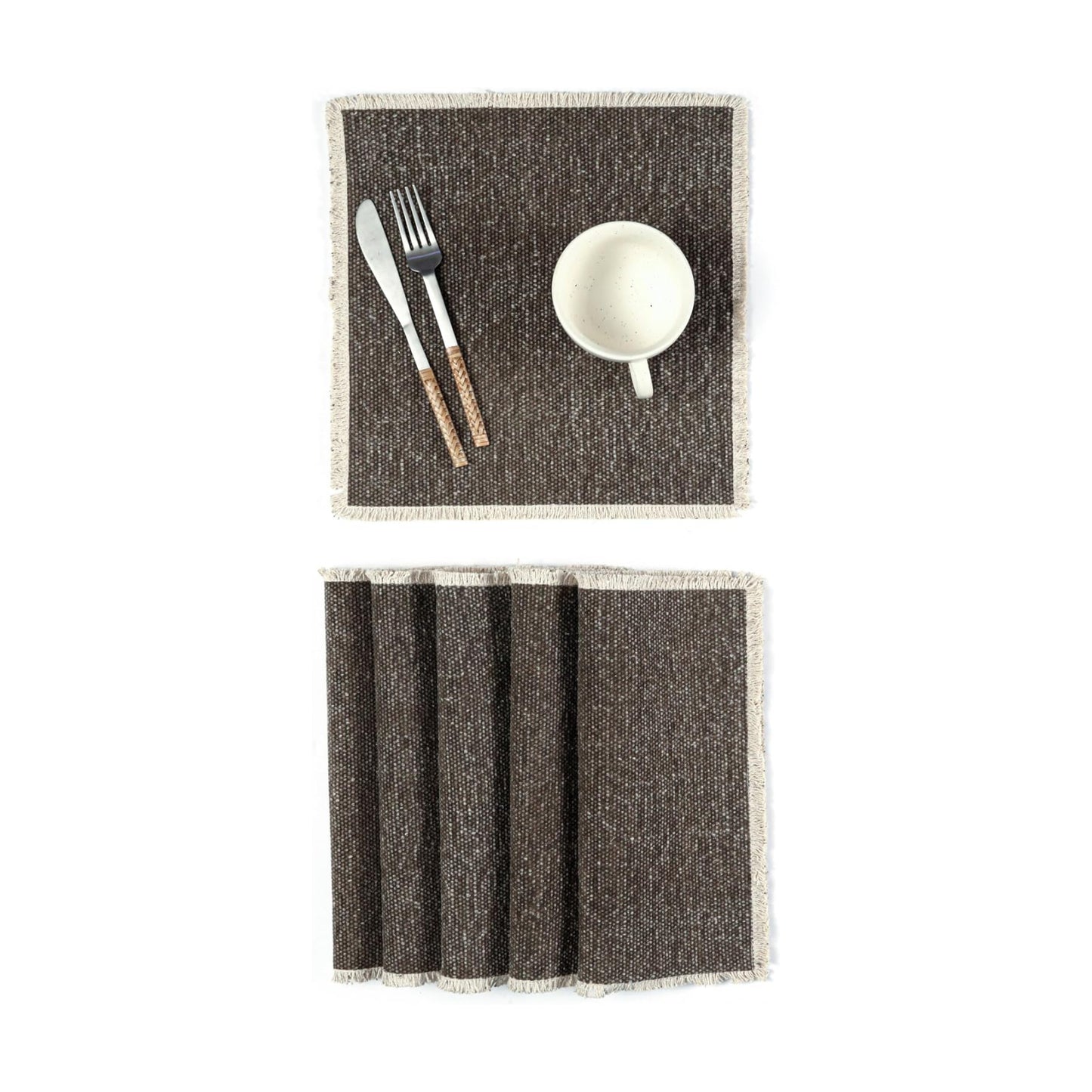 Hausattire Cotton Frayed Placemats Set of 6 Dining Table 14x14 Inch | Rustic Vintage Boho Washable Easter Placemat for