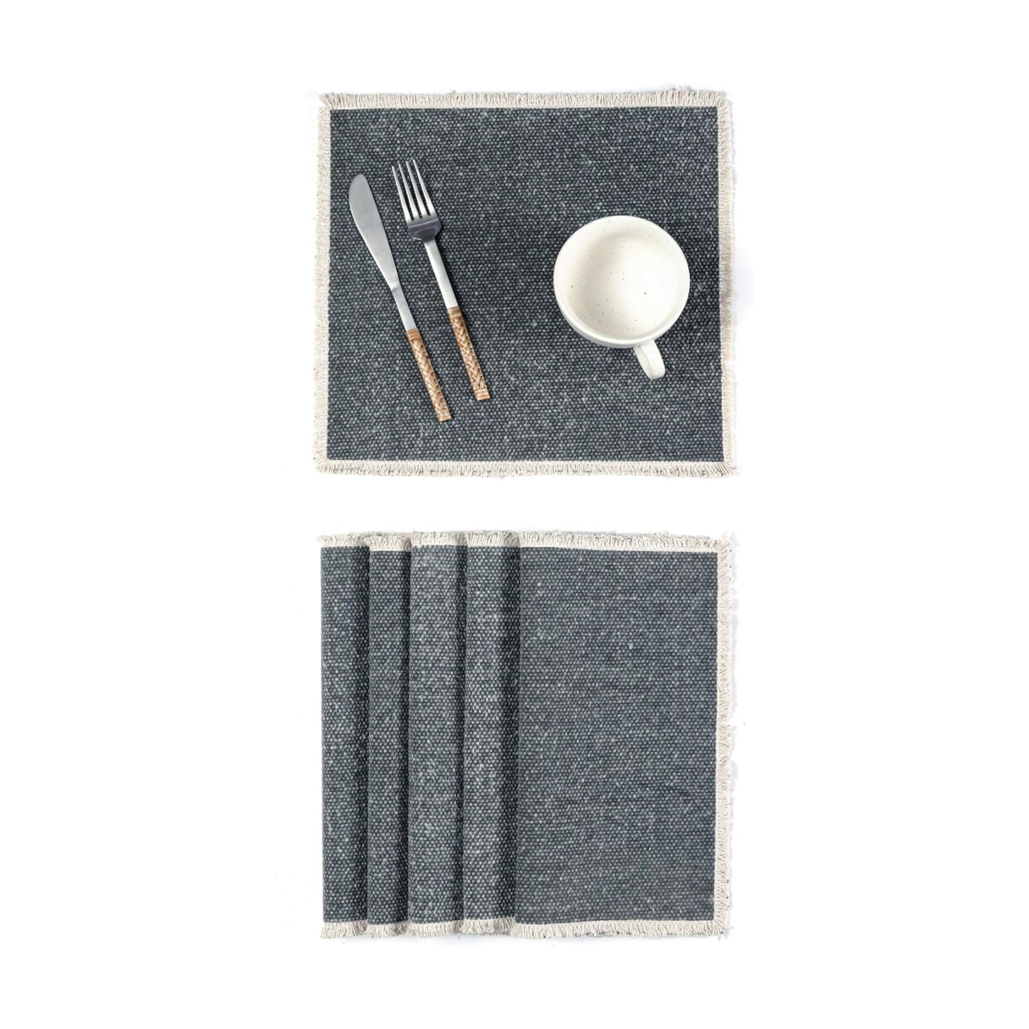 Hausattire Cotton Frayed Placemats Set of 6 Dining Table 14x14 Inch | Rustic Boho Washable Easter Placemat for Outdoor