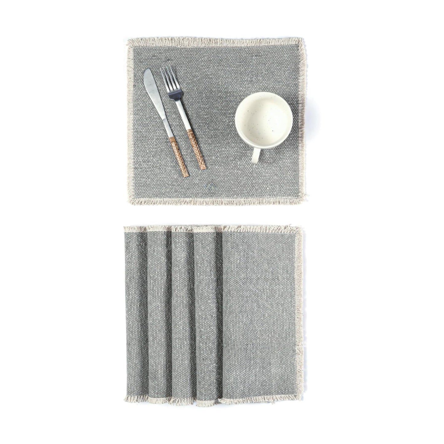 Hausattire Cotton Frayed Placemats Set of 6 Dining Table 14x14 Inch | Rustic Farmhouse Boho Washable Easter Placemat