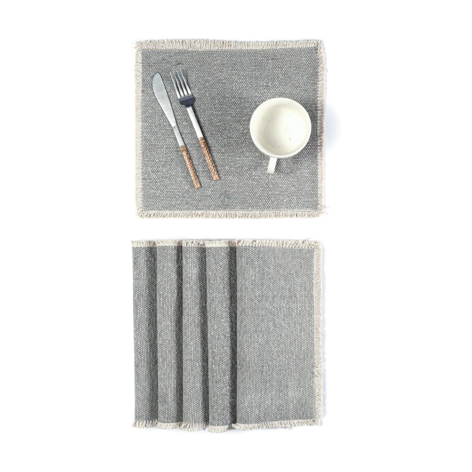 Hausattire Cotton Frayed Placemats Set of 6 Dining Table 14x14 Inch | Rustic Farmhouse Boho Washable Easter Placemat