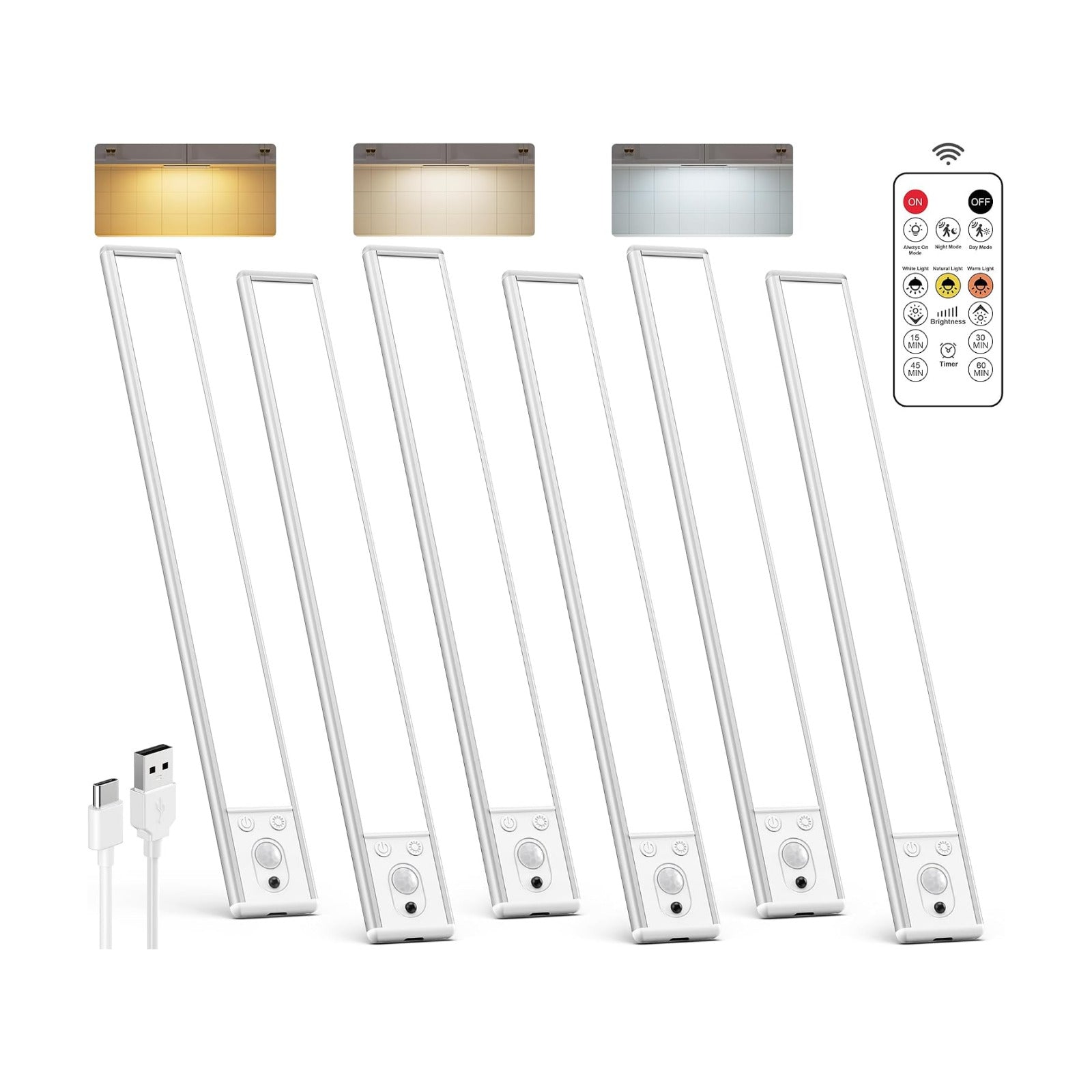 Under Cabinet Lighting Wireless, Rechargeable LED Motion Sensor Light Indoor, Closet Lights with Remote, Timer, 3 Color