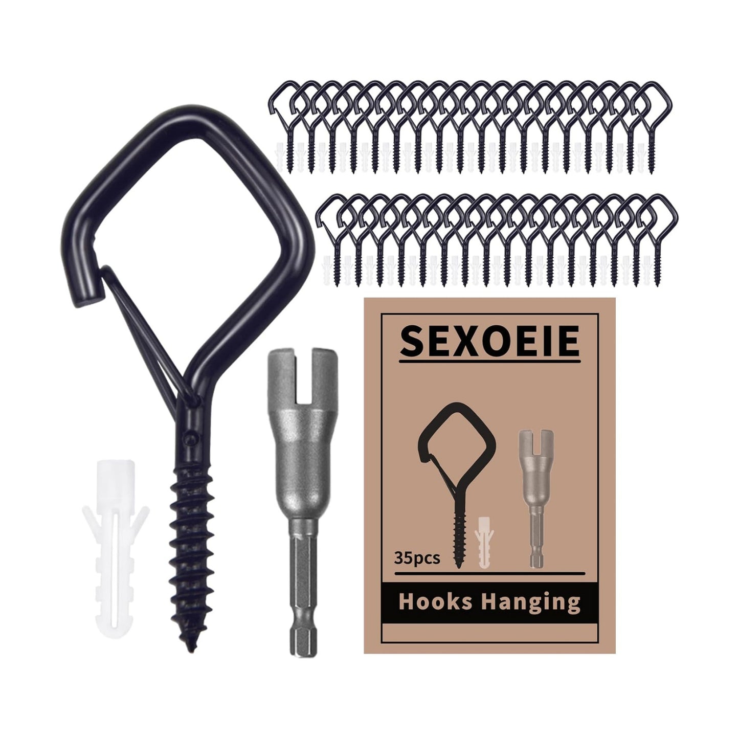 Safety Buckle.Metal Ceiling Hooks for Hanging Plants / Black / Set of 35