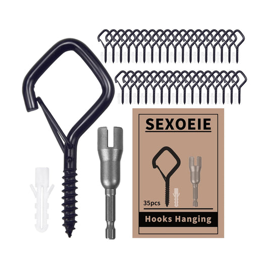 Safety Buckle.Metal Ceiling Hooks for Hanging Plants / Black / Set of 35