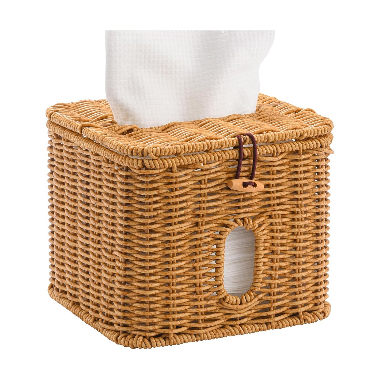 Plastic Rattan Disposable Face Towel Holder / Light Brown