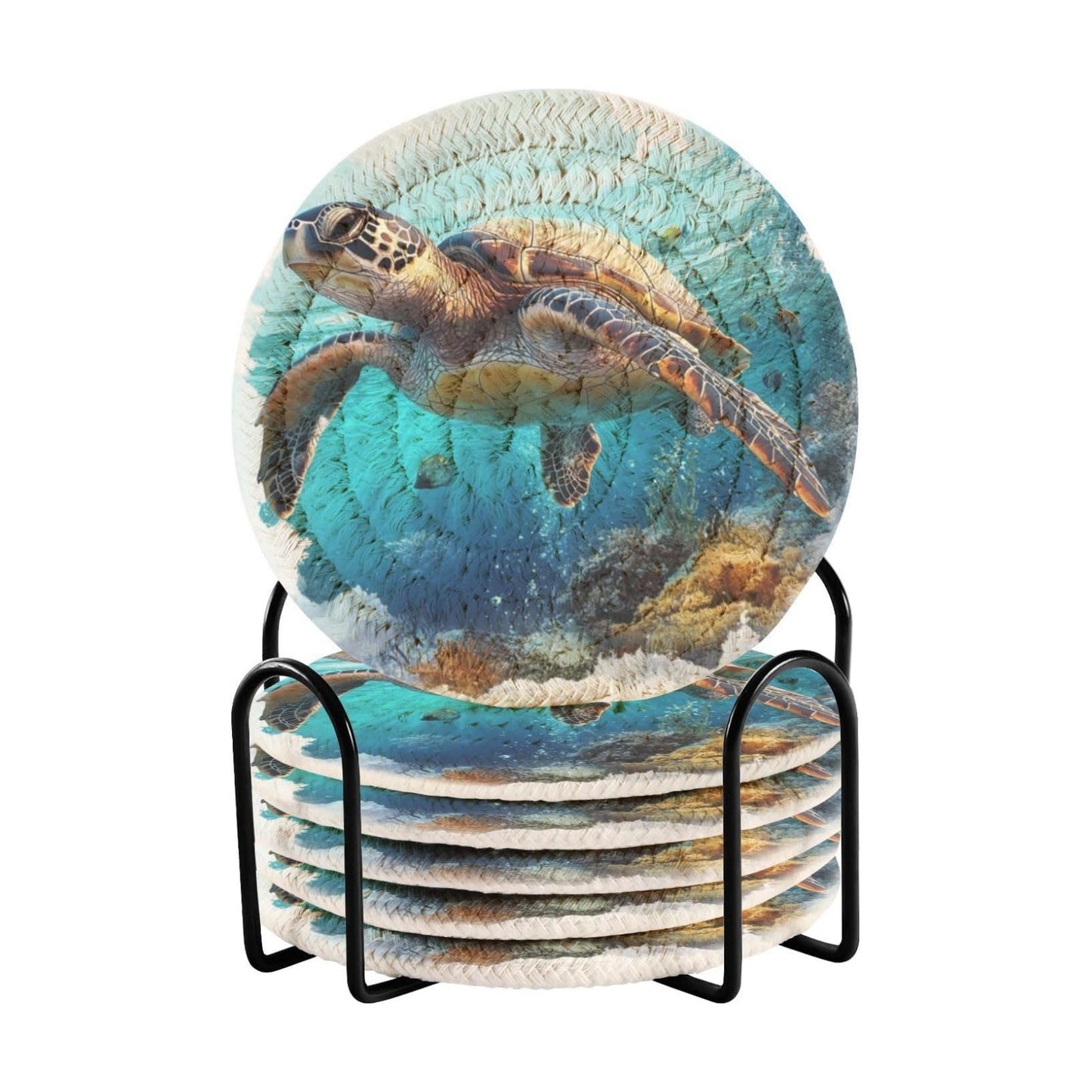 Holder / Wine Bottle Coasters Barware Set Sea Turtle Under The Sea Pattern / Multi 28 / Set of 6