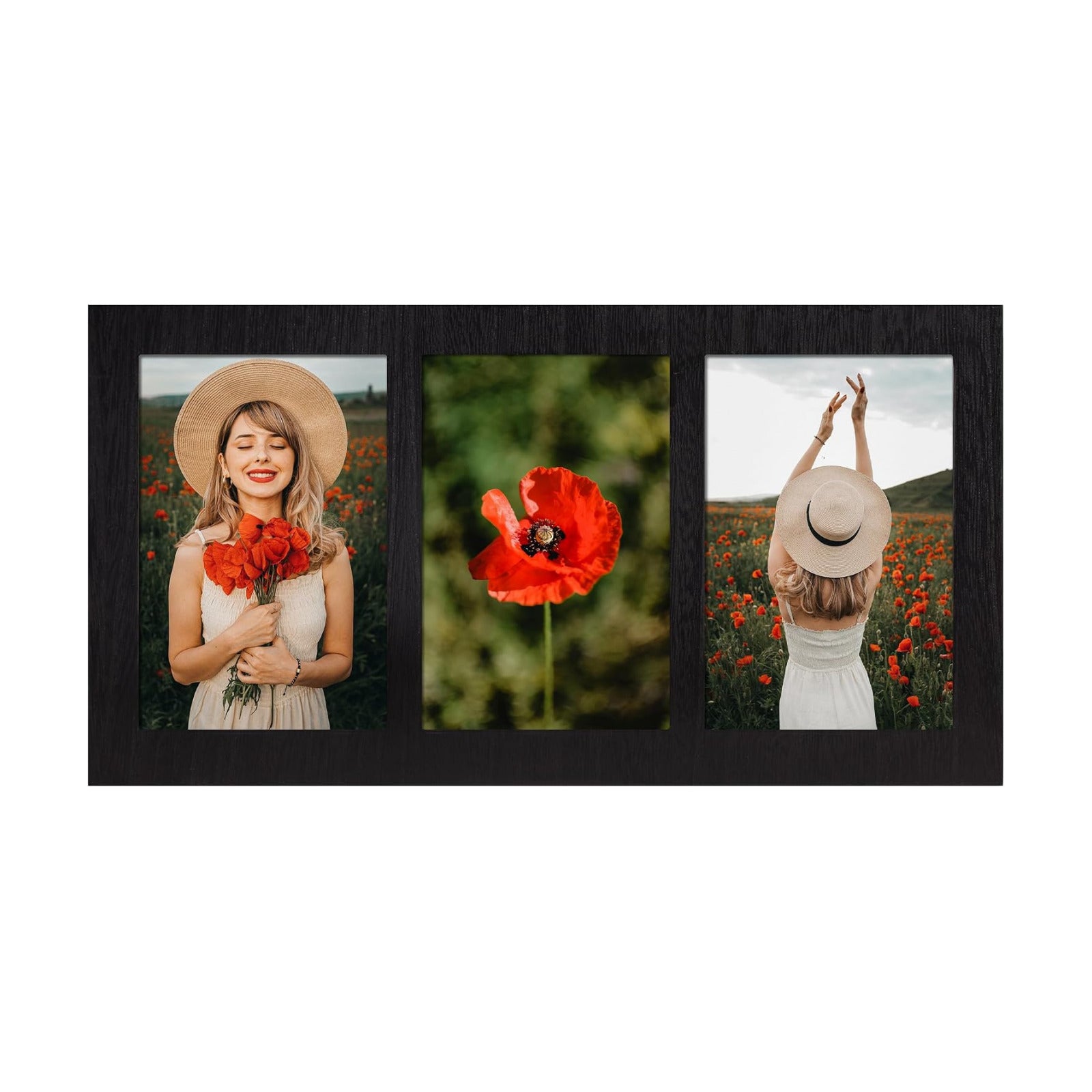 Wood Frame / 3 Picture Frame / Rustic Black / 4 x 6 / 3 Opening