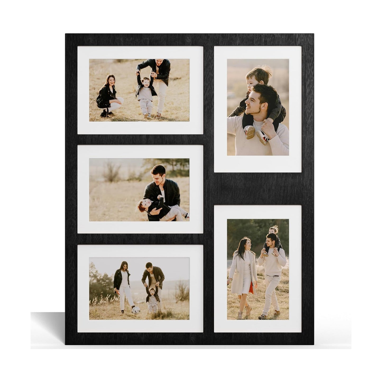 YESKAY 4x6 or 5x7 Picture Frames, Black Rustic Wooden Frame with Real Glass, Displays Pictures Five 4x6 with Mat or