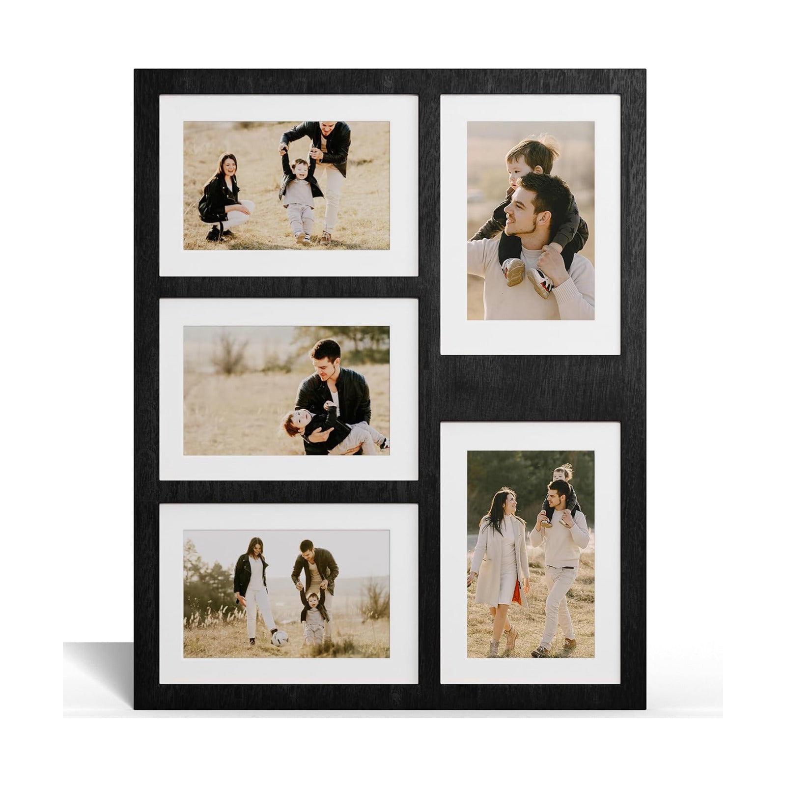 YESKAY 4x6 or 5x7 Picture Frames, Black Rustic Wooden Frame with Real Glass, Displays Pictures Five 4x6 with Mat or