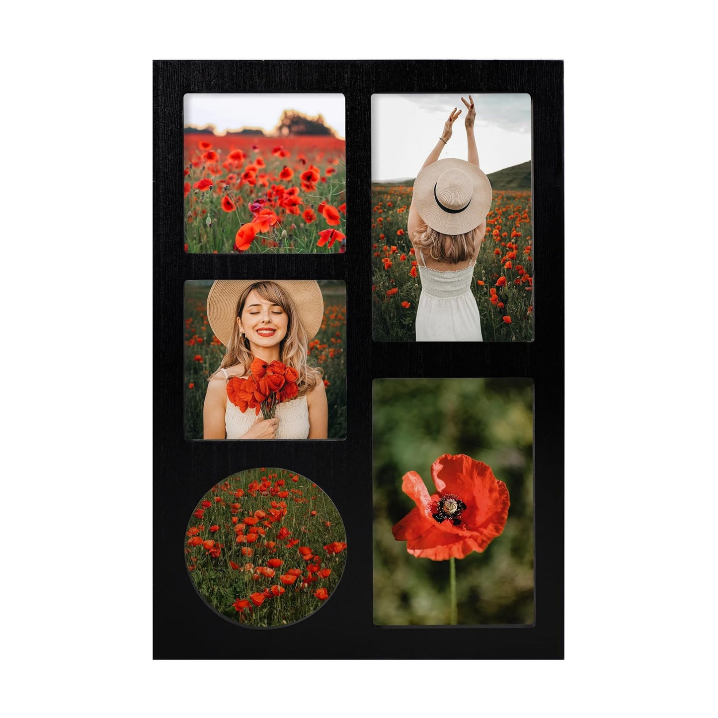 YESKAY 4x6 and 4x4 Collage Picture Frame, Display 5 Openings Photo Frames, Rustic Black Wood Frame with Real Glass