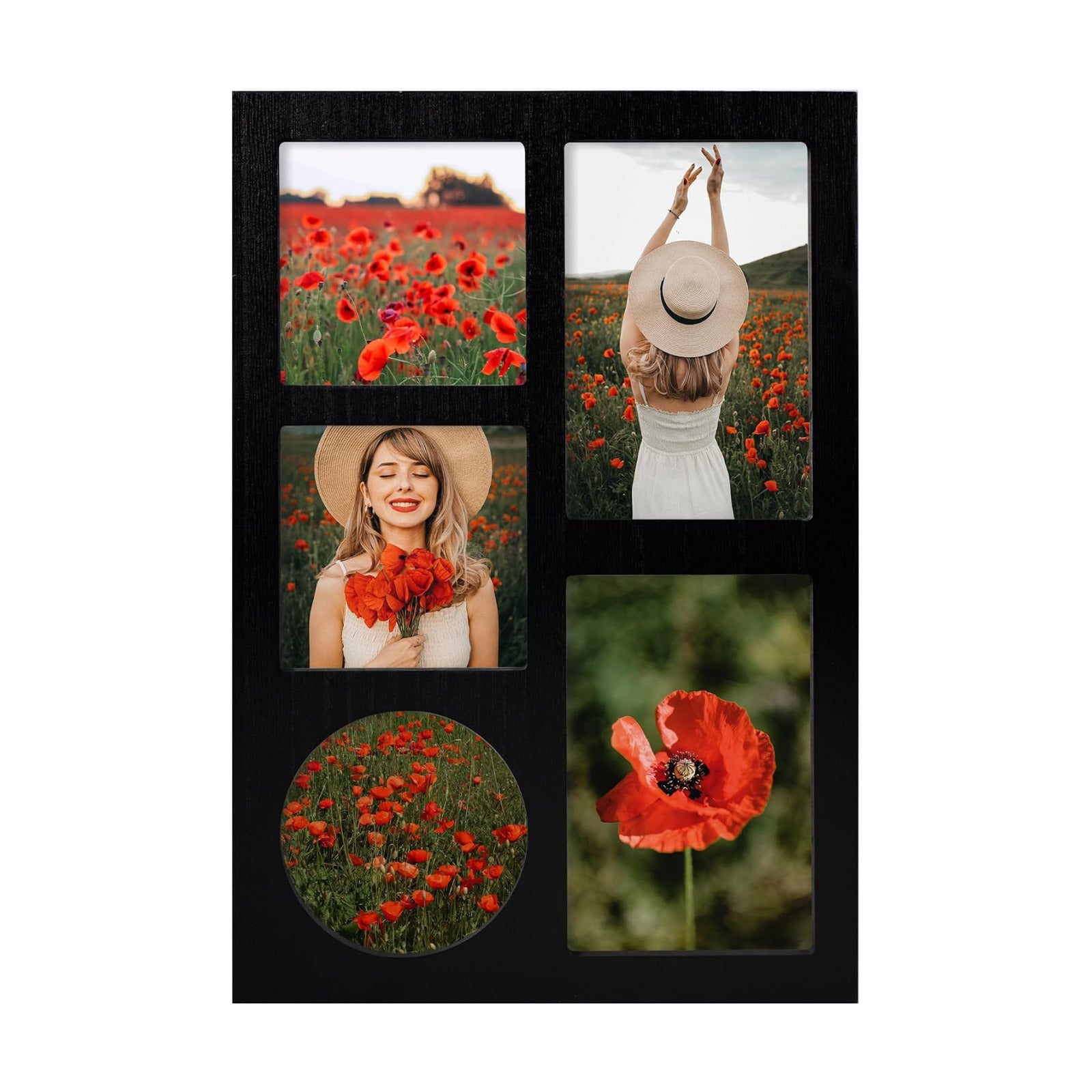 YESKAY 4x6 and 4x4 Collage Picture Frame, Display 5 Openings Photo Frames, Rustic Black Wood Frame with Real Glass
