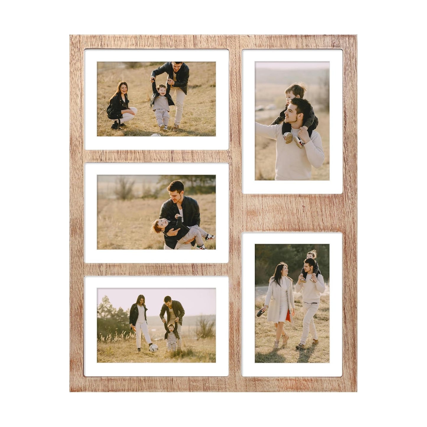 YESKAY 4x6 or 5x7 Picture Frames, Rustic Brown Wooden Frame with Real Glass, Displays Pictures Five 4x6 with Mat or