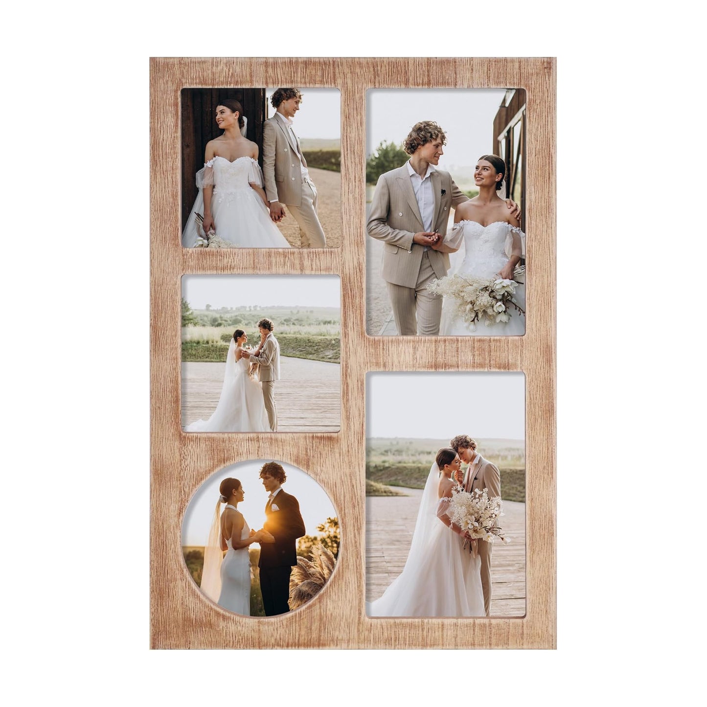 YESKAY 4x6 and 4x4 Collage Picture Frame, Display 5 Openings Photo Frames, Rustic Brown Wood Frame with Real Glass
