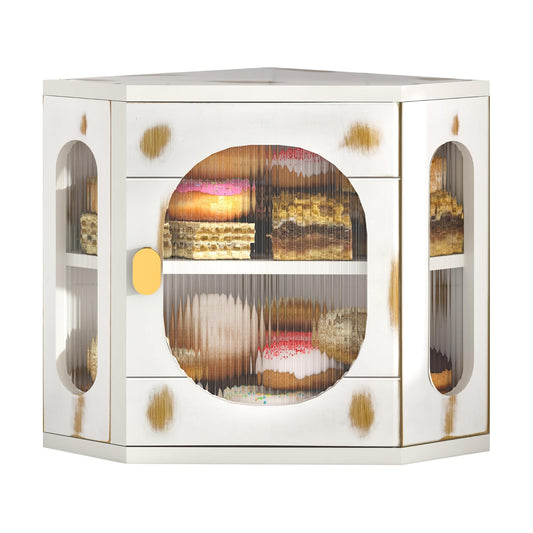 Corner Bread Box for Kitchen Countertop, Large Wooden Bread Box, Double Layer Bread Storage Bin, Bamboo Breadbox for