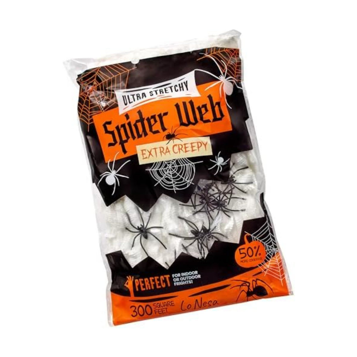 300 Sq. Ft Coverage, Indoor & Outdoor Use, Creepy Spiders Included, Garden Decor (White, 300 SQ FT)