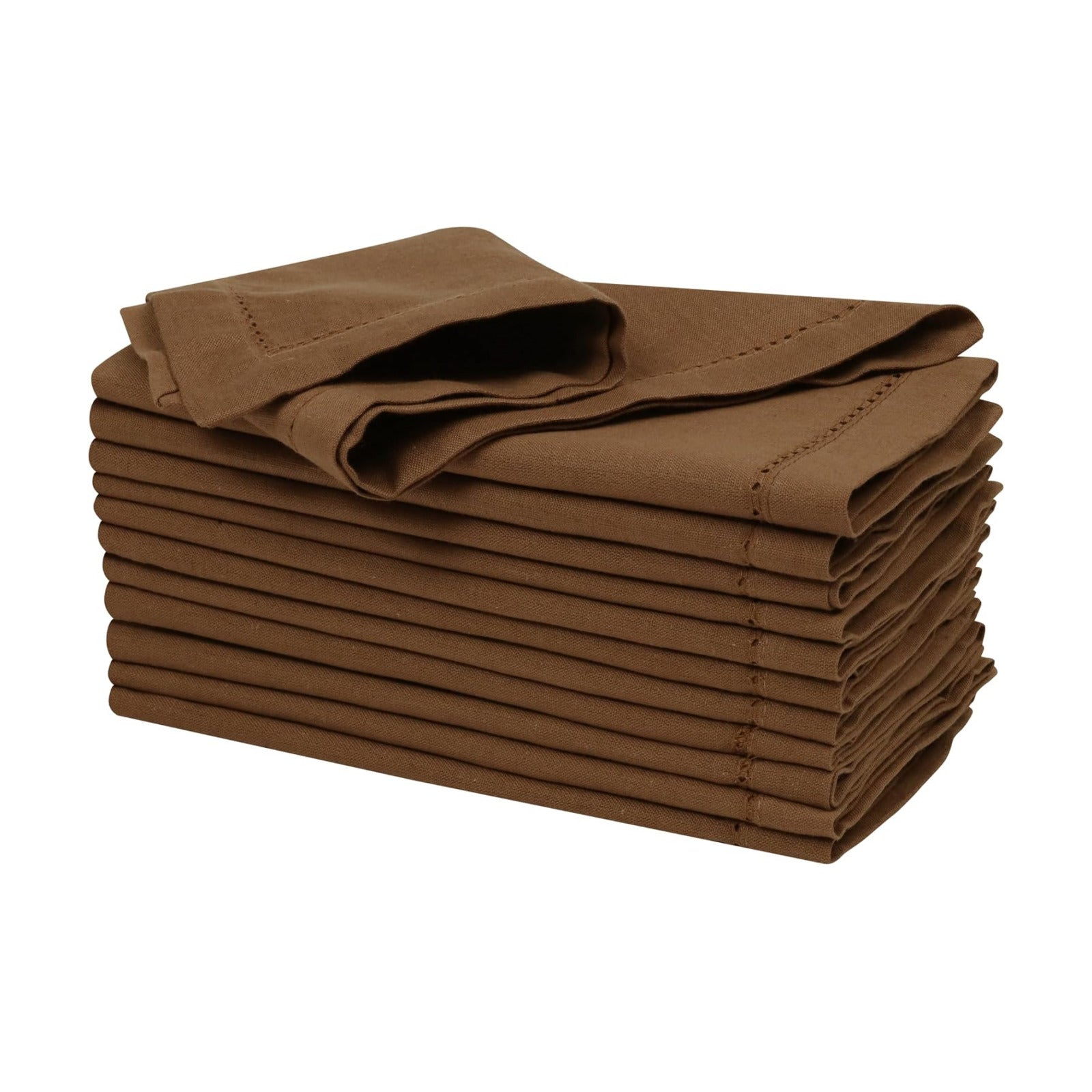 Ramanta Home Brown Cloth Dinner Napkin Set of 12-18x18 Inch | Cotton Linen Flax Hemstitched Napkins Washable for