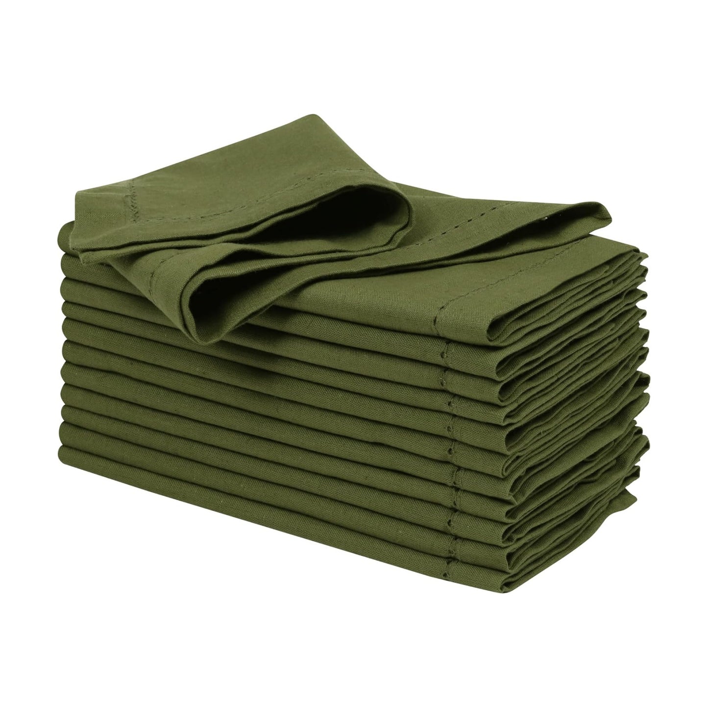 Ramanta Home Olive Green Cloth Dinner Napkin Set of 12-18x18 Inches | Cotton Linen Flax Hemstitched Napkins Washable