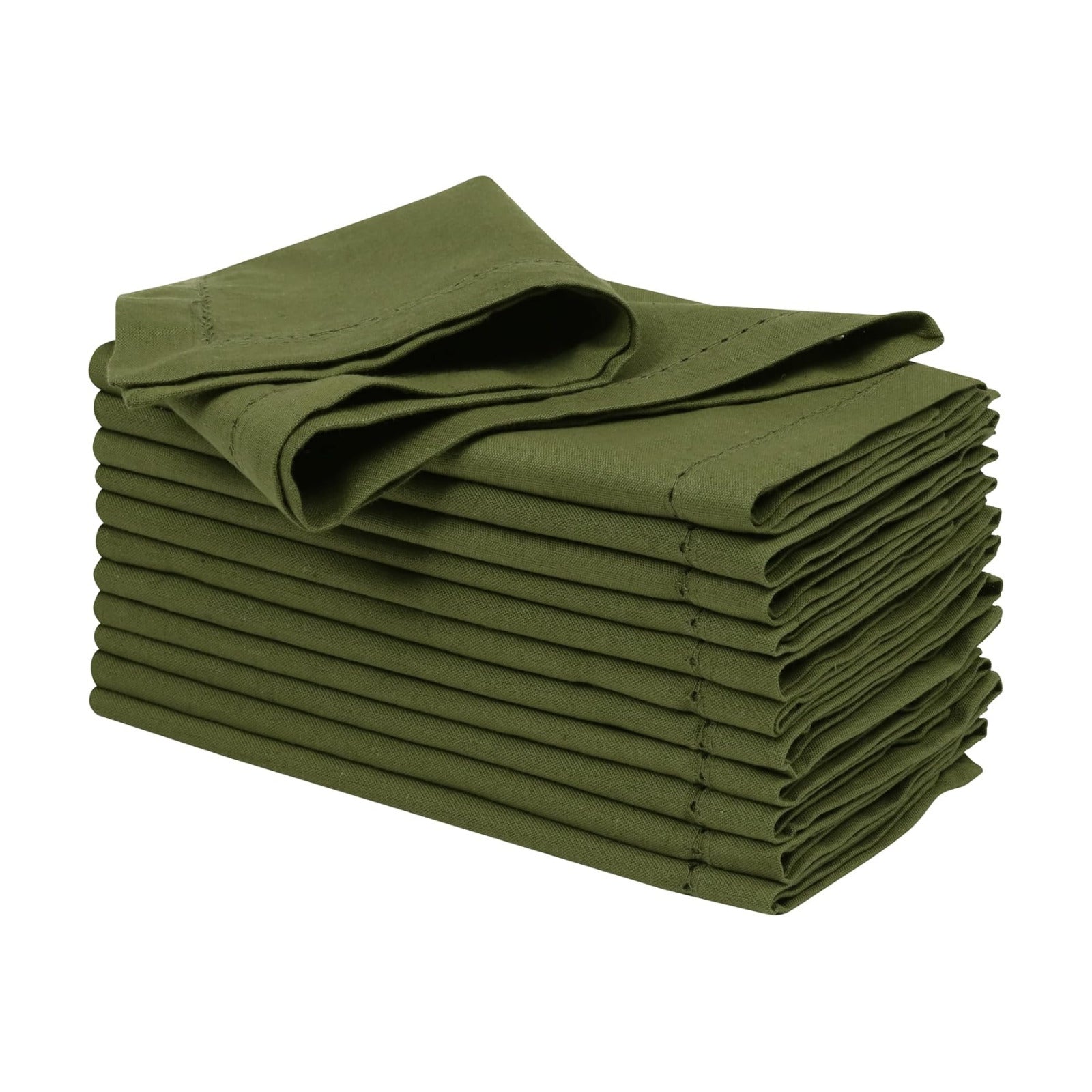 Ramanta Home Olive Green Cloth Dinner Napkin Set of 12-18x18 Inches | Cotton Linen Flax Hemstitched Napkins Washable