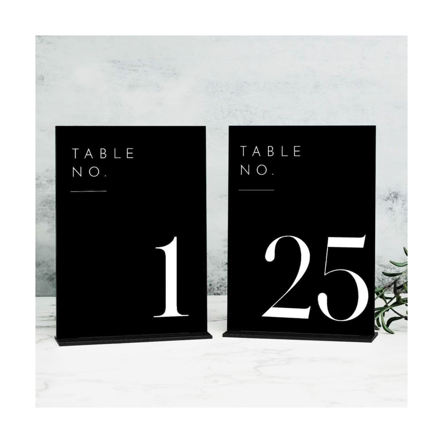 Black Wedding Table Numbers 1-25 with Stands, 5"x7" Black Acrylic Table Numbers with White Font, Perfect for Wedding