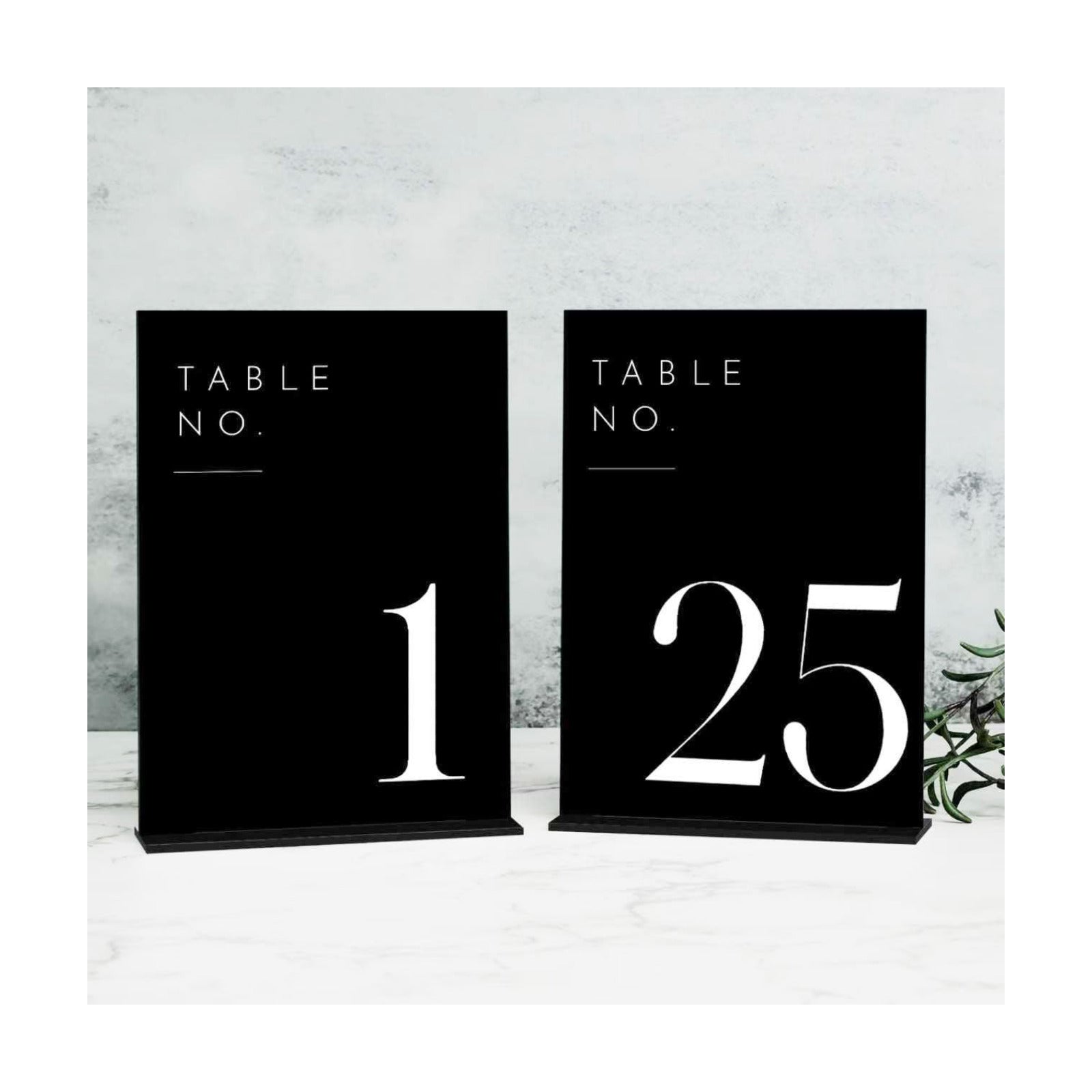 Black Wedding Table Numbers 1-25 with Stands, 5"x7" Black Acrylic Table Numbers with White Font, Perfect for Wedding