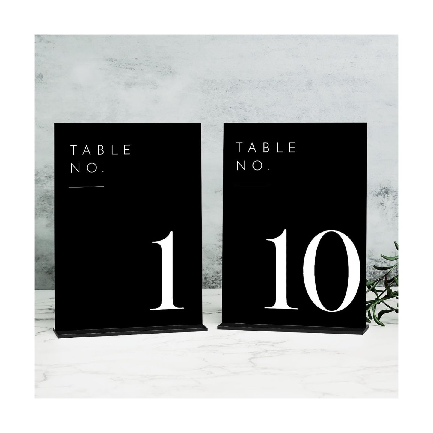 Black Wedding Table Numbers 1-10 with Stands, 5"x7" Black Acrylic Table Numbers with White Font, Perfect for Wedding