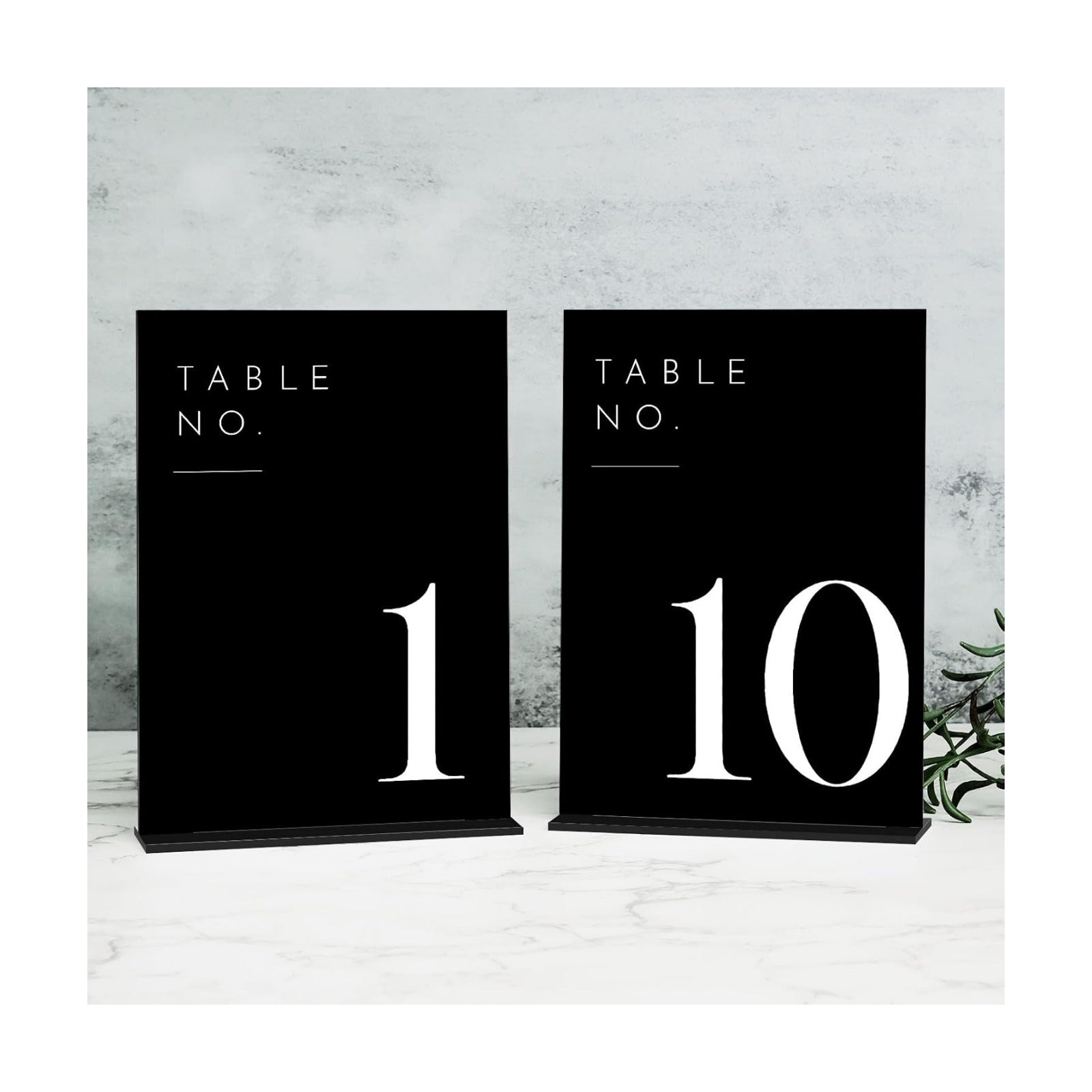 Black Wedding Table Numbers 1-10 with Stands, 5"x7" Black Acrylic Table Numbers with White Font, Perfect for Wedding