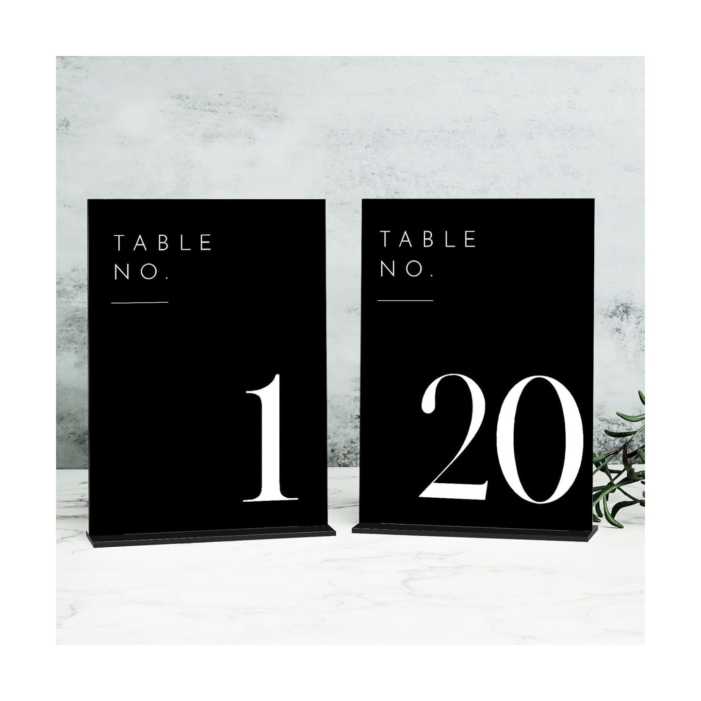 Black Wedding Table Numbers 1-20 with Stands, 5"x7" Black Acrylic Table Numbers with White Font, Perfect for Wedding