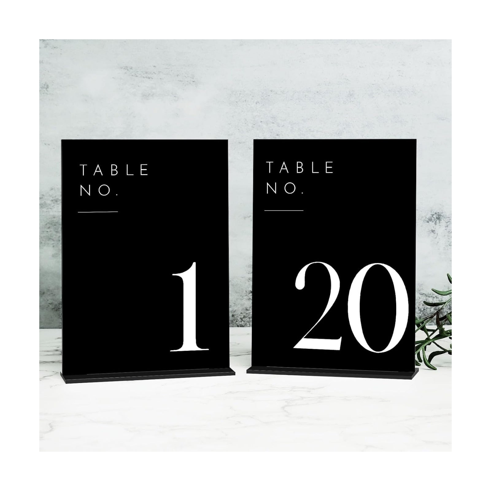 Black Wedding Table Numbers 1-20 with Stands, 5"x7" Black Acrylic Table Numbers with White Font, Perfect for Wedding