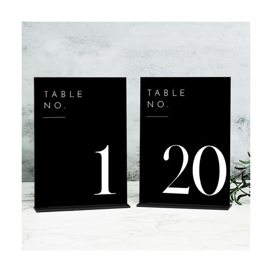 Black Wedding Table Numbers 1-20 with Stands, 5"x7" Black Acrylic Table Numbers with White Font, Perfect for Wedding