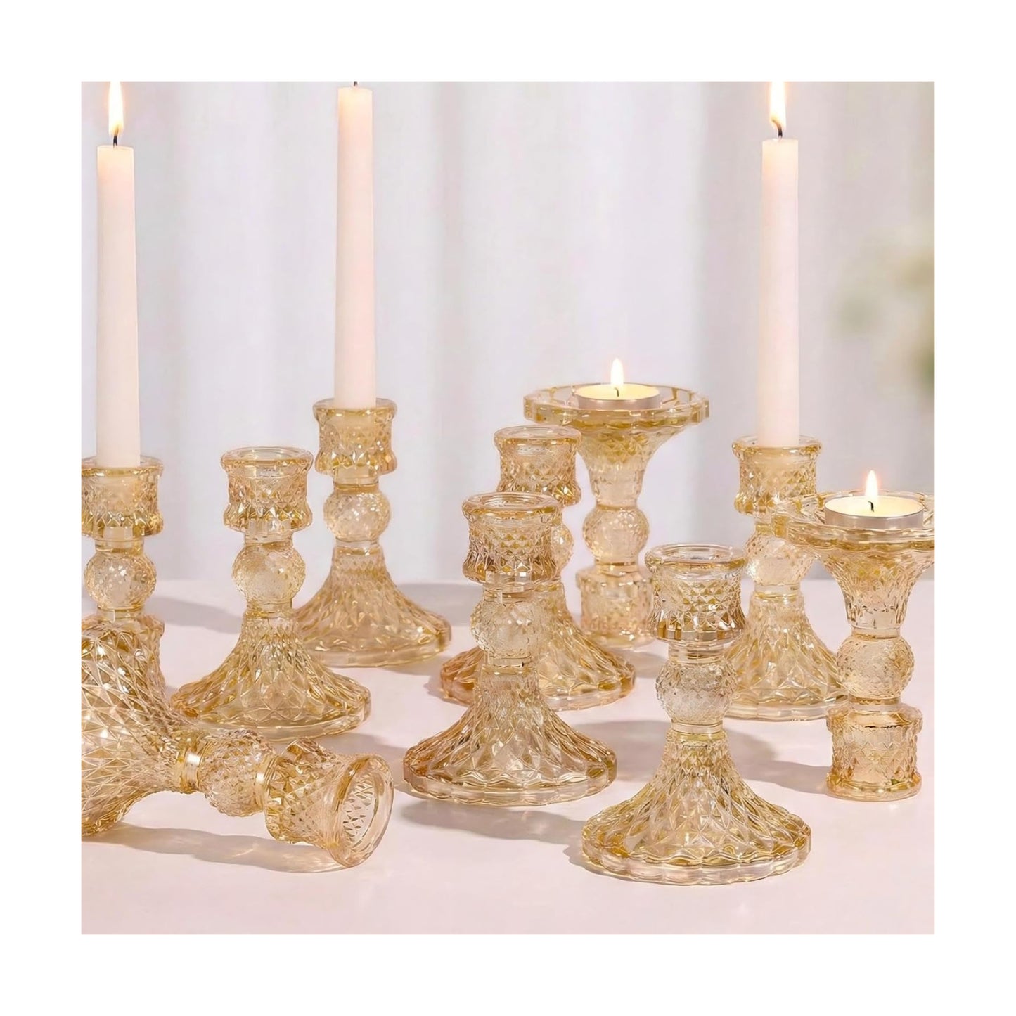 Gold Candle Holder Set of 12, Glass Taper Candle Holders Bulk | Gold Candlestick Holders, Candle Stick Holder for Table