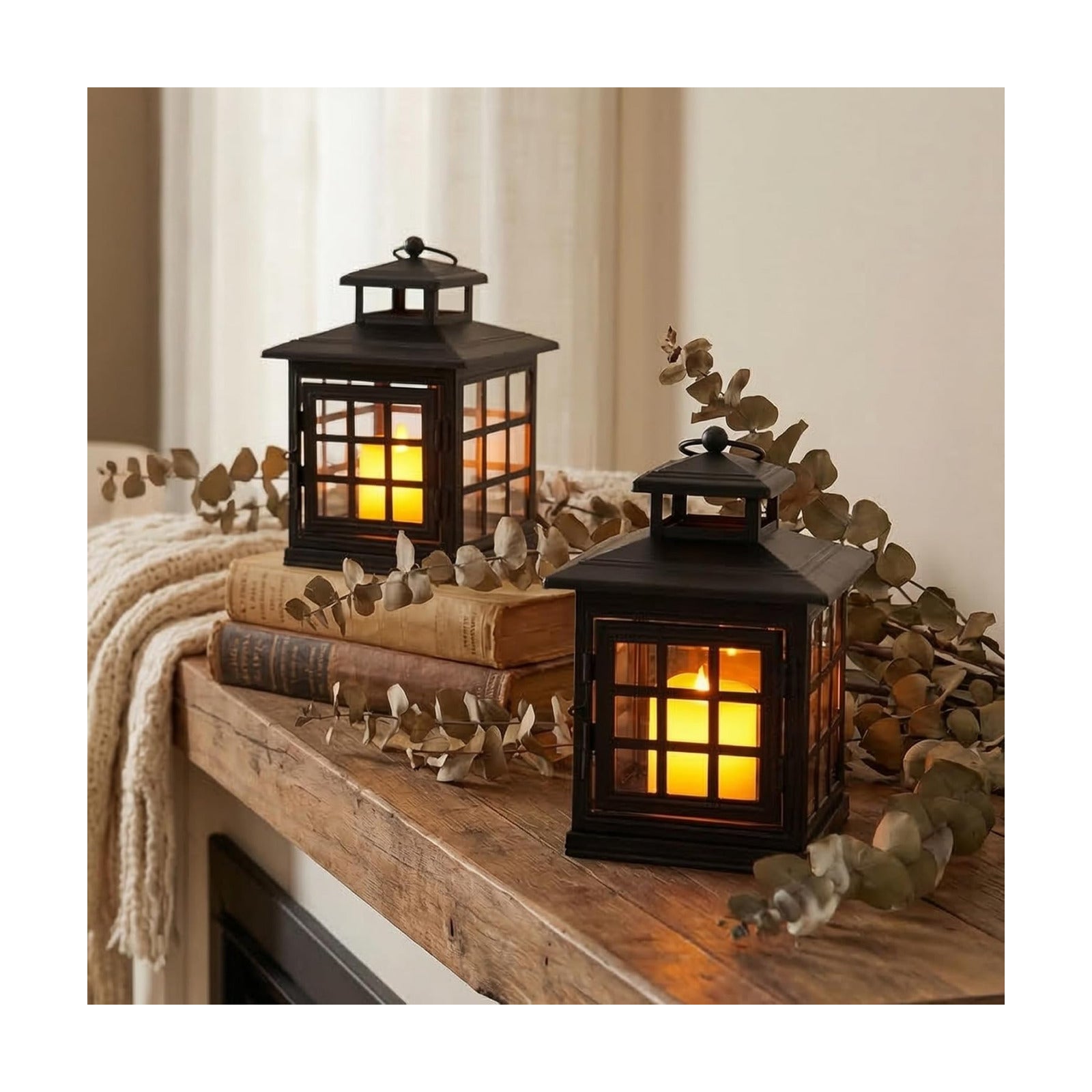 TRIROCKS Set of 2 Decorative Candle Lantern Metal Candle Holder Hanging Lantern Perfect for Home Decor Halloween Living