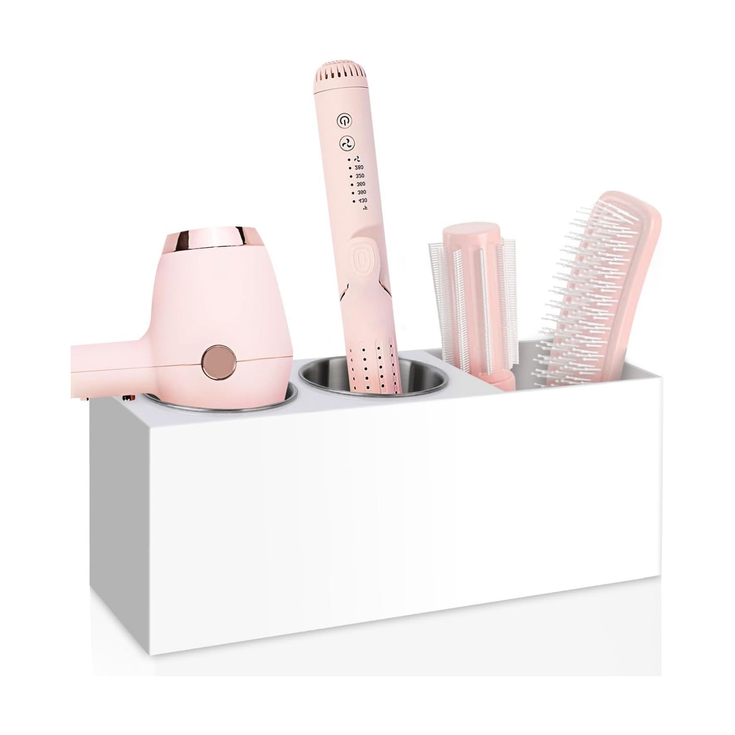 Hair Tool Organizer, Hair Dryer Holder with Heatproof Steel Cups, Acrylic Vanity Organizer for Curling Iron, Flat Iron