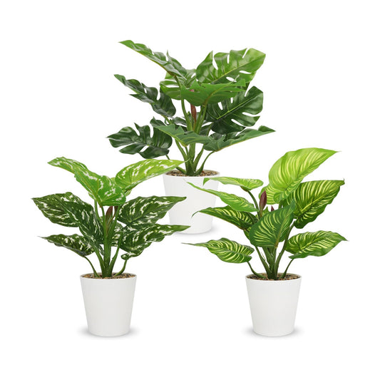 Small Fake Plants Artificial Potted Plant Indoor Faux Tropical Plant / 11.8 Inch / Set of 3